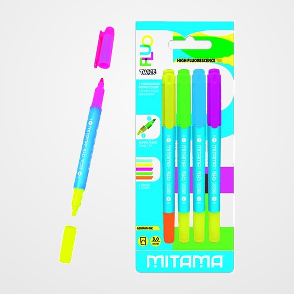 MARCADOR FLUOR MITAMA DOBLE PUNTA NEON ESTUCHE de 4