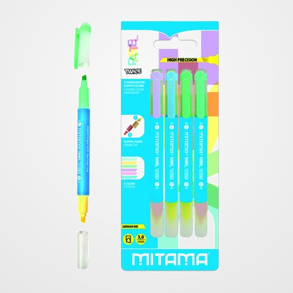 MARCADOR FLUOR MITAMA DOBLE PUNTA PASTEL ESTUCHE de 4