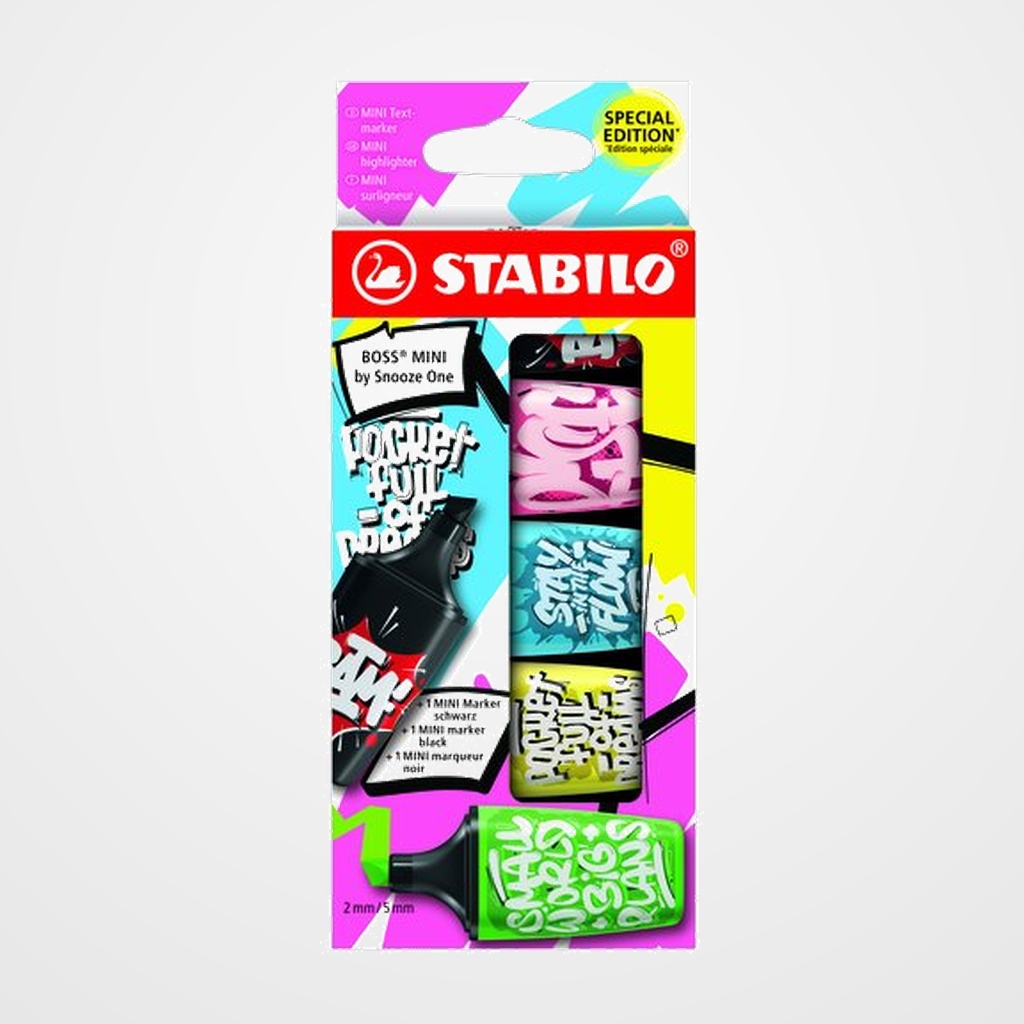 MARCADOR FLUOR STABILO BOSS MINI 07 BY SOOZE ONE ESTUCHE DE 5 (negro, verde, azul, rosa, amarillo)