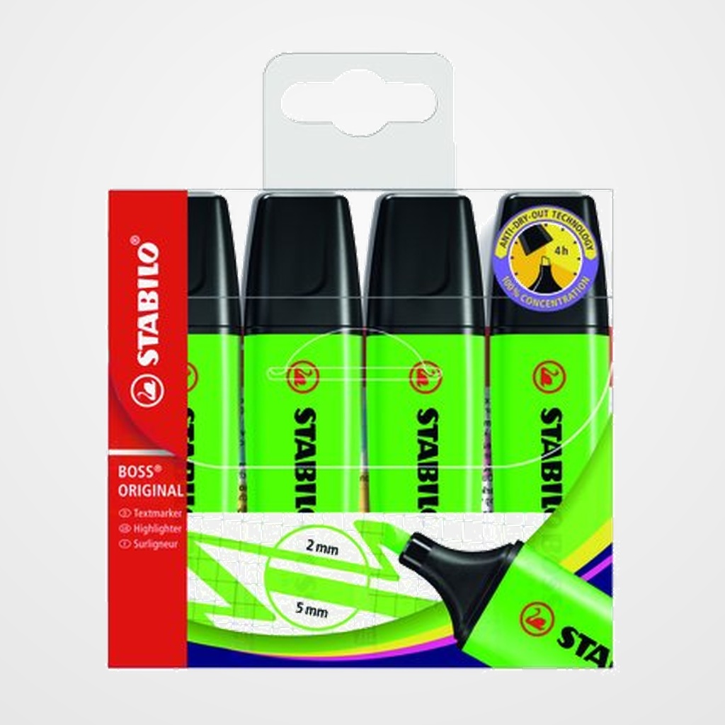 MARCADOR FLUOR STABILO BOSS 70 VERDE ESTUCHE de 4