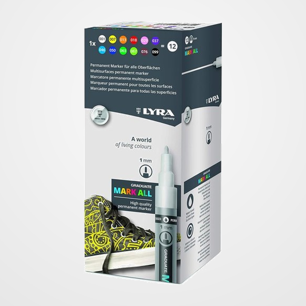 MARCADOR PERMANENTE LYRA GRADUATE MARK ALL CONICO 1,0 mm. SURTIDO ESTUCHE DE 12