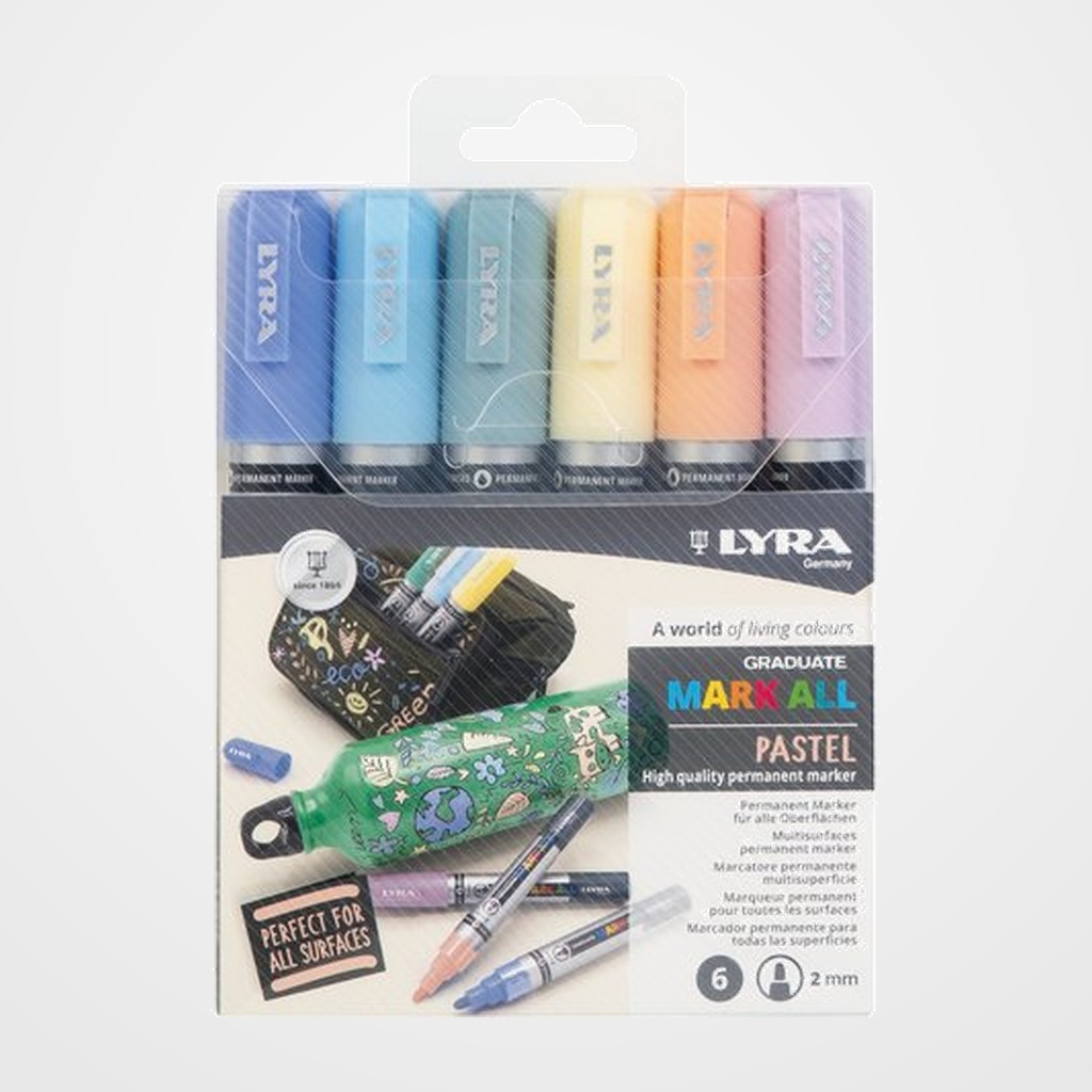 MARCADOR PERMANENTE LYRA GRADUATE MARK ALL CONICO 2,0 mm. SURTIDO PASTEL ESTUCHE DE 6