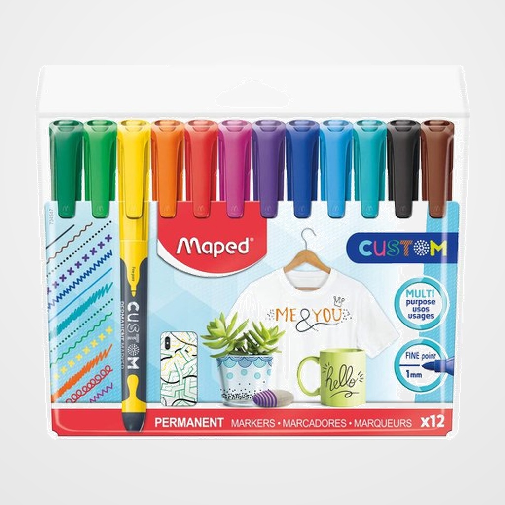 MARCADOR PERMANENTE MAPED CUSTOM CONICO 1 mm. BOLSA de 12