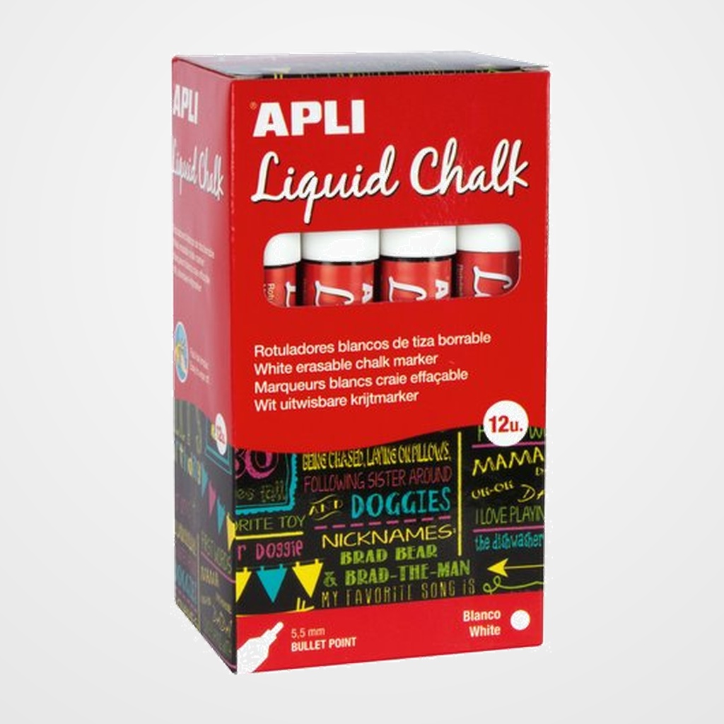 MARCADOR PIZARRA APLI CHALK CONICO 5.5 mm BLANCO CAJA de 12