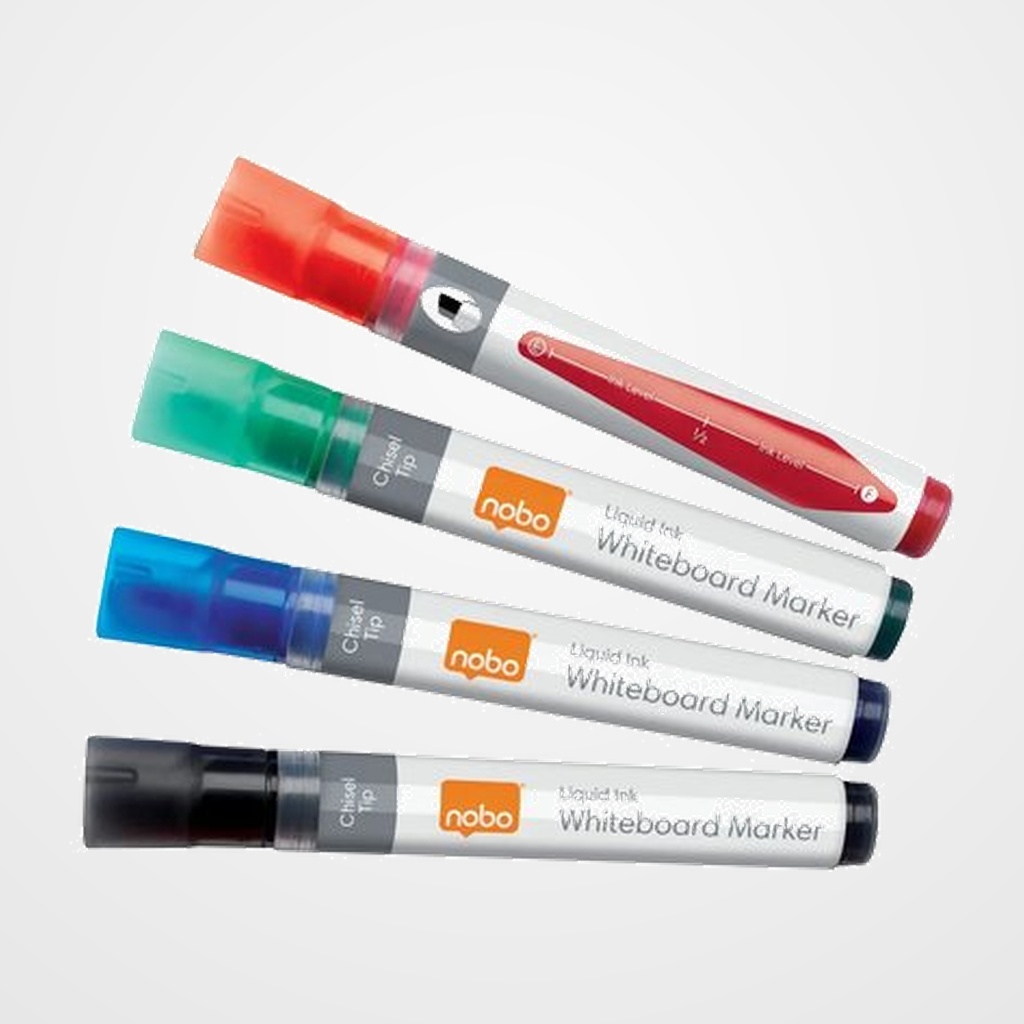 MARCADOR PIZARRA NOBO LIQUID BISELADO CAJA de 4 SURTIDOS