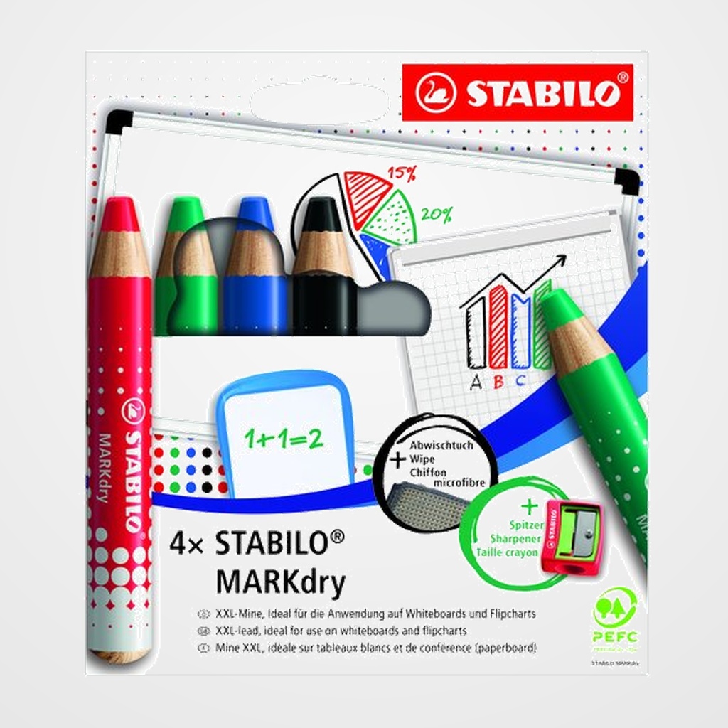 MARCADOR PIZARRA STABILO MARKDRY SURTIDO ESTUCHE DE 4