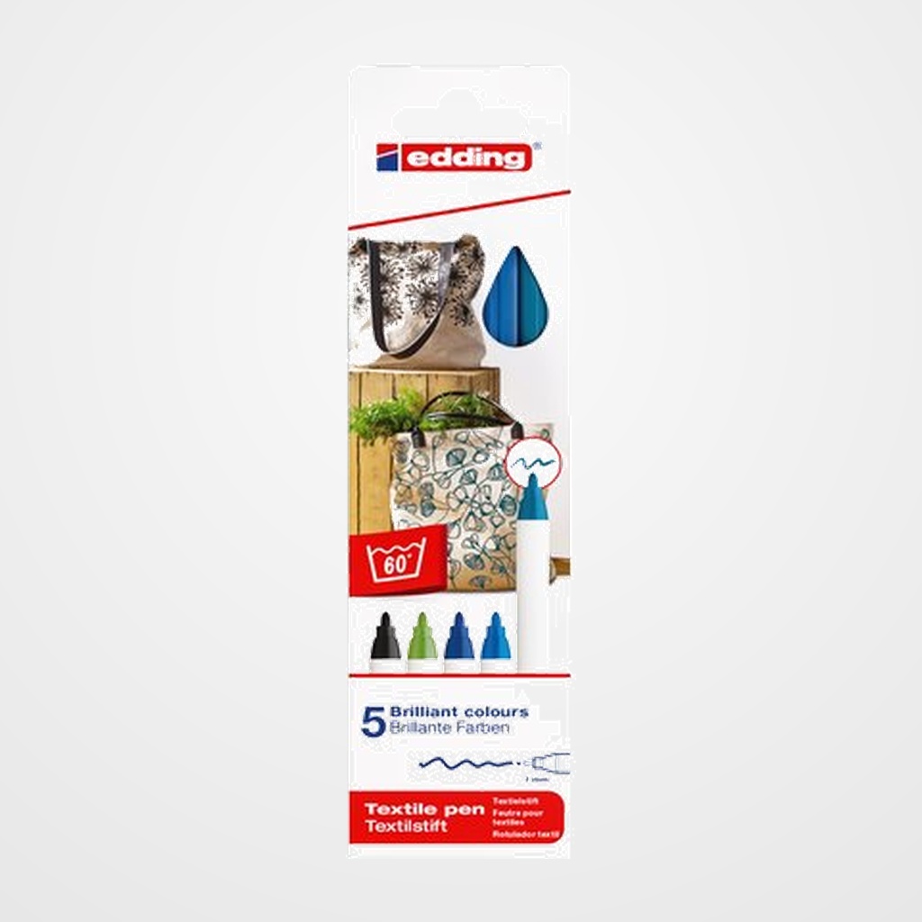 MARCADOR TEXTIL EDDING 4600 (fino) CAJA de 5 (col. basicos)