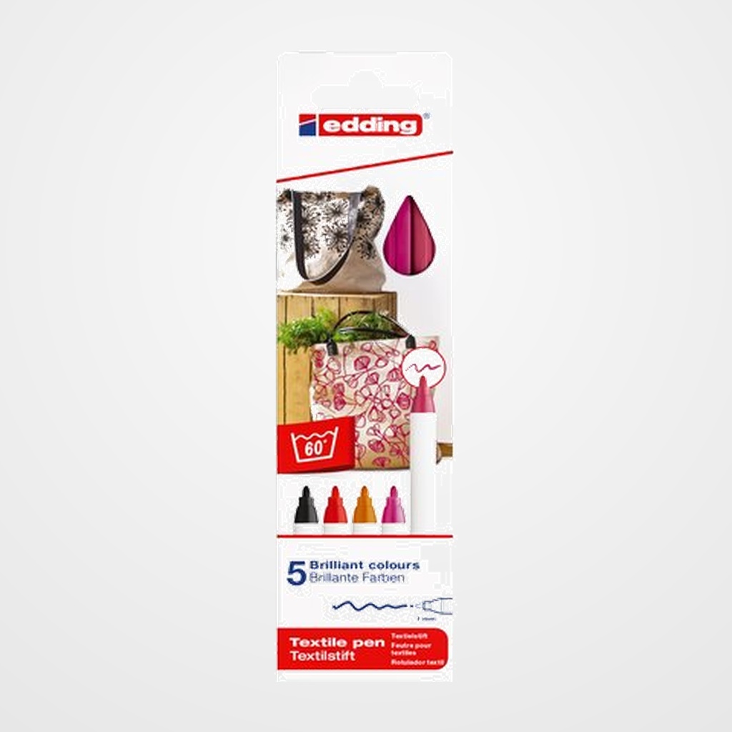 MARCADOR TEXTIL EDDING 4600 (fino) CAJA de 5 (col. calidos)