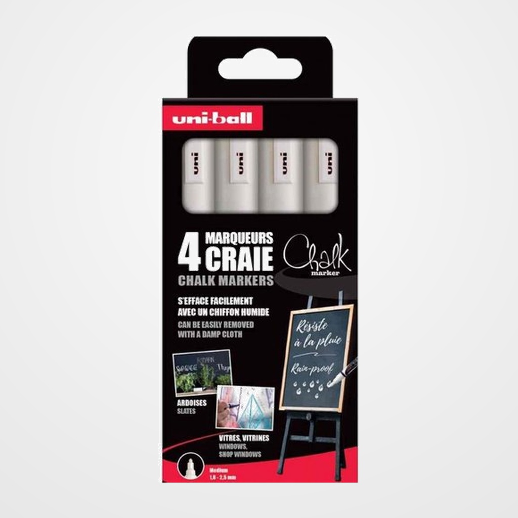 MARCADOR TIZA LIQUIDA UNI-BALL CHALK MARKER (PWE-5M/4P) 1,8-2,5 mm BLANCO CAJA DE 4