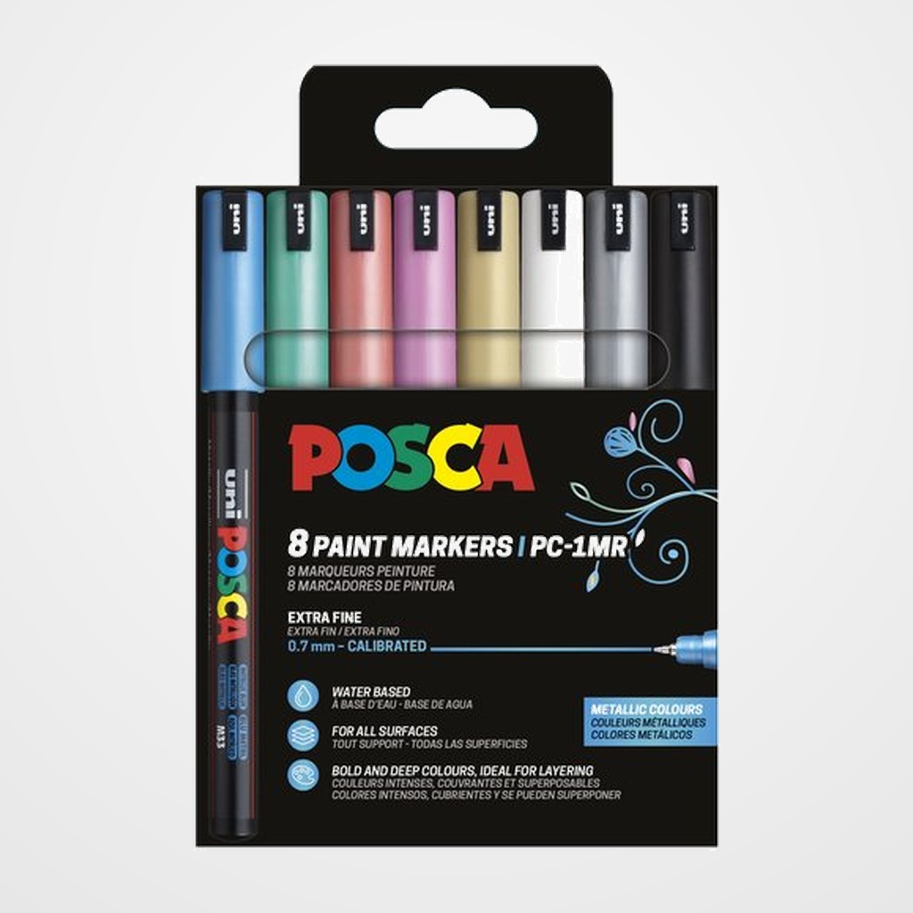 MARCADOR T.OPACA NO PERM. UNI POSCA  0,7 EF (PC-1MR)  METALICOS ESTUCHE de 8