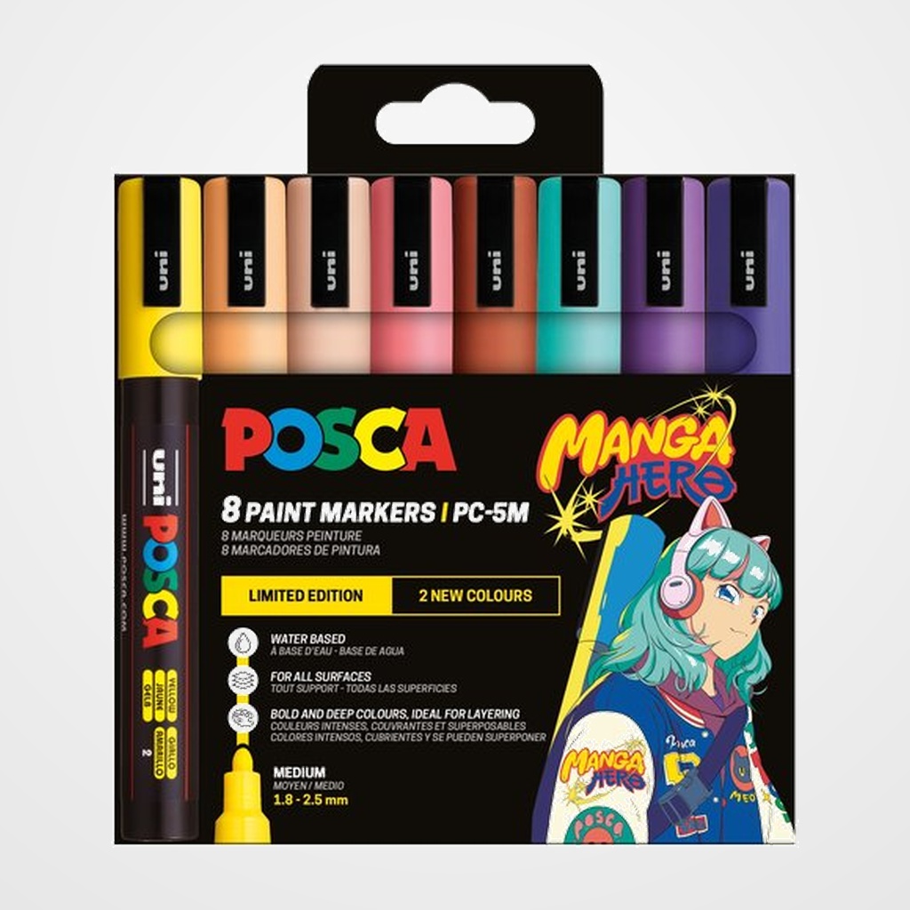 MARCADOR T.OPACA NO PERM. UNI POSCA 1.8 (PC-5M) MANGA HERO ESTUCHE de 8