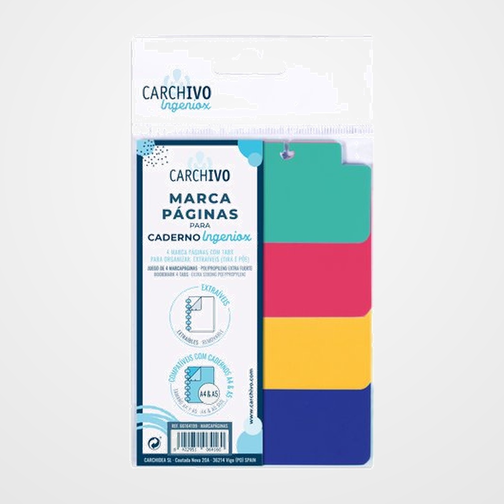 MARCAPAGINAS CARCHIVO INGENIOX OPACO PP EXTRA FUERTE 4 ud.