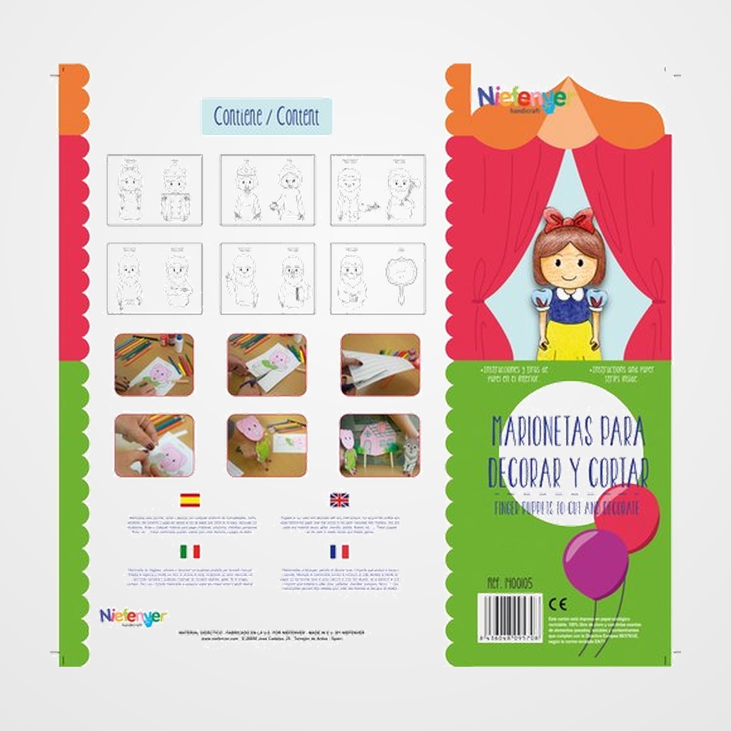 MARIONETA DEDO CARTULINA 300 gr. para RECORTAR Y DECORAR BLANCANIEVES PACK de 12