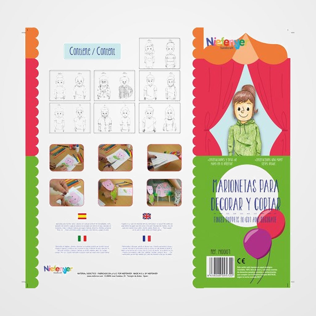 MARIONETA DEDO CARTULINA 300 gr. para RECORTAR Y DECORAR LA FAMILIA PACK de 14