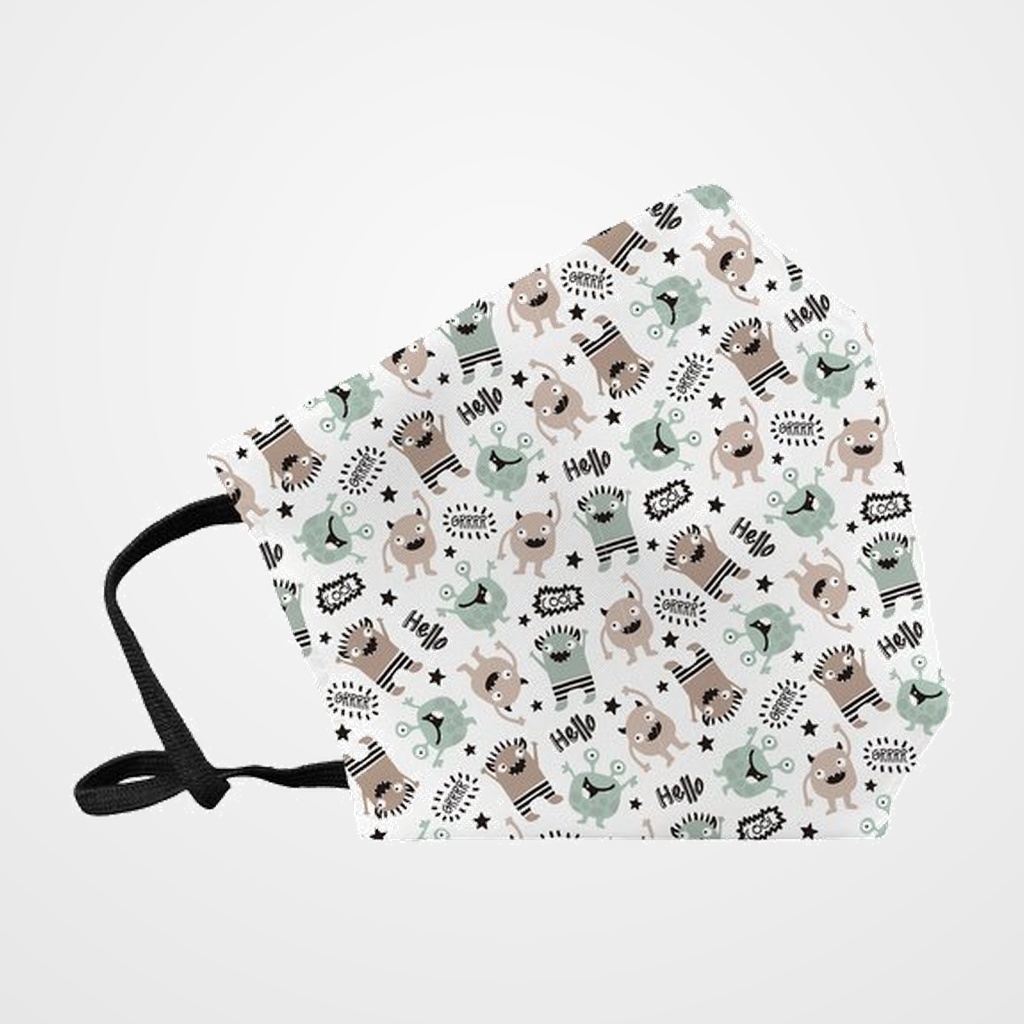 MASCARILLA DE PROTECCION REUTILIZABLE FULI PEQUEÑA TALLA S MONSTERS MENTA/ROSA PALIDO