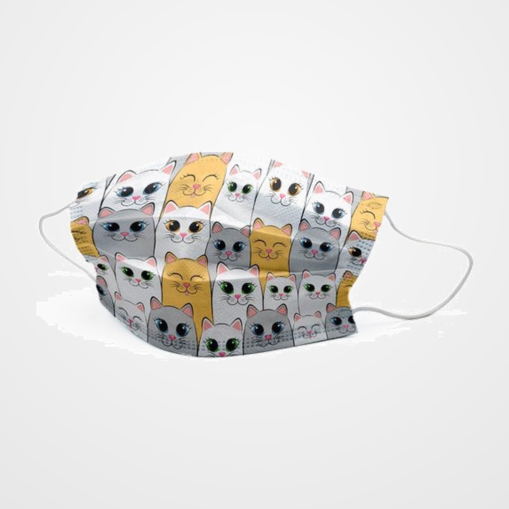 MASCARILLA QUIRURGICA IIR 3 CAPAS DESECHABLE FIRST PROTEC INFANTIL GATOS 1 PAQUETE de 10