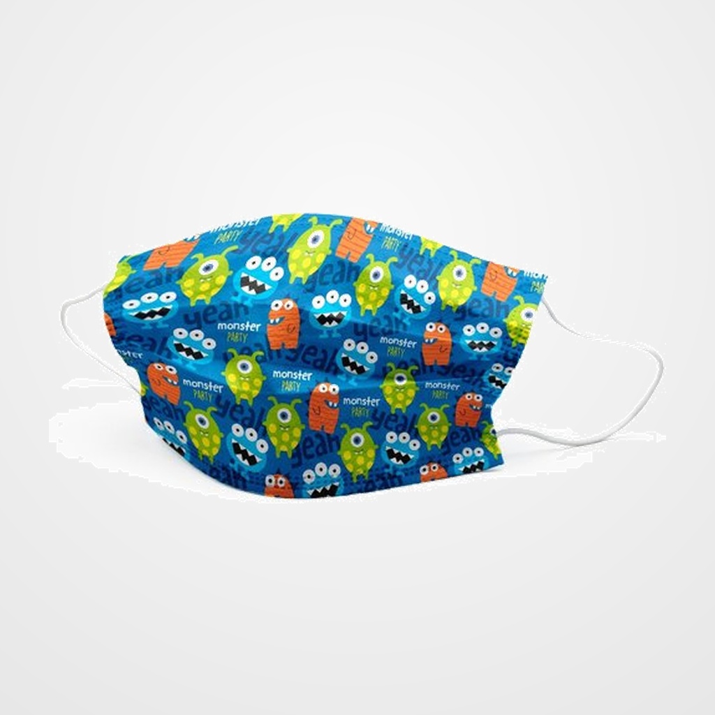 MASCARILLA QUIRURGICA IIR 3 CAPAS DESECHABLE FIRST PROTEC INFANTIL MONSTRUITOS PAQUETE de 10