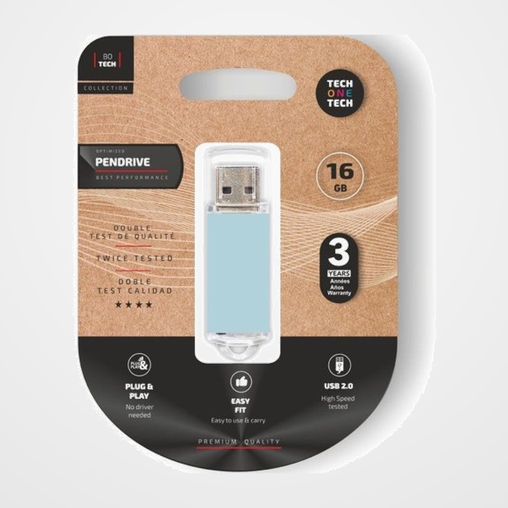 MEMORIA USB 16GB TECH-ONE-TECH BASIC 2.0 BASIC BLUE SKY (Incluye Canon LPI de 0.24)