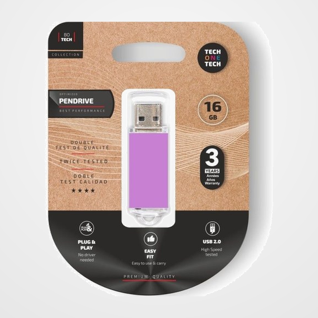 MEMORIA USB 16GB TECH-ONE-TECH BASIC 2.0 BASIC LIGHT PURPLE (Incluye Canon LPI de 0.24)