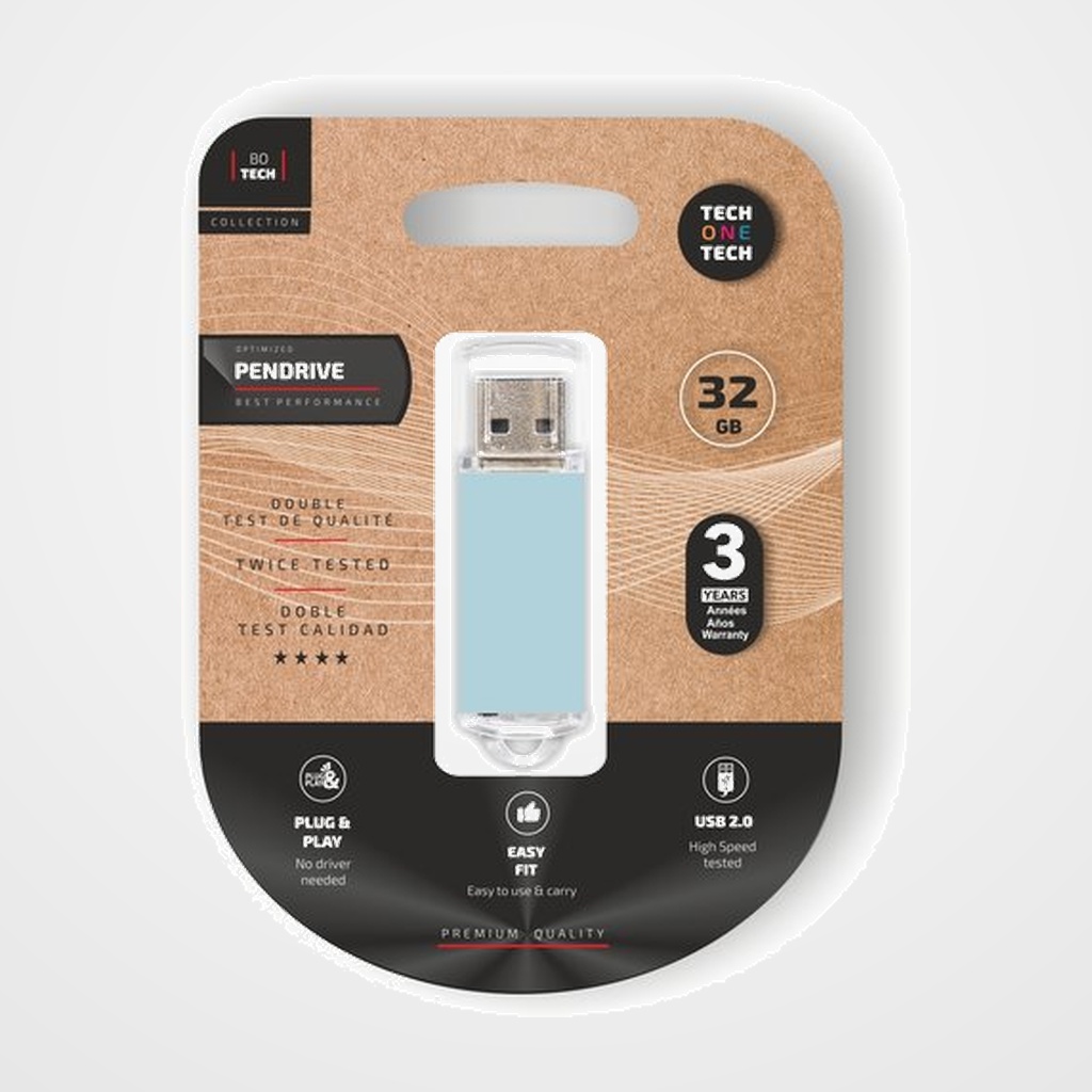 MEMORIA USB 32GB TECH-ONE-TECH BASIC 2.0 AZUL CIELO (Incluye Canon LPI de 0.24)