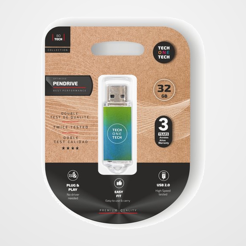 MEMORIA USB 32GB TECH-ONE-TECH BASIC 2.0 GRADIENT GREEN OCEAN (Incluye Canon LPI de 0.24)