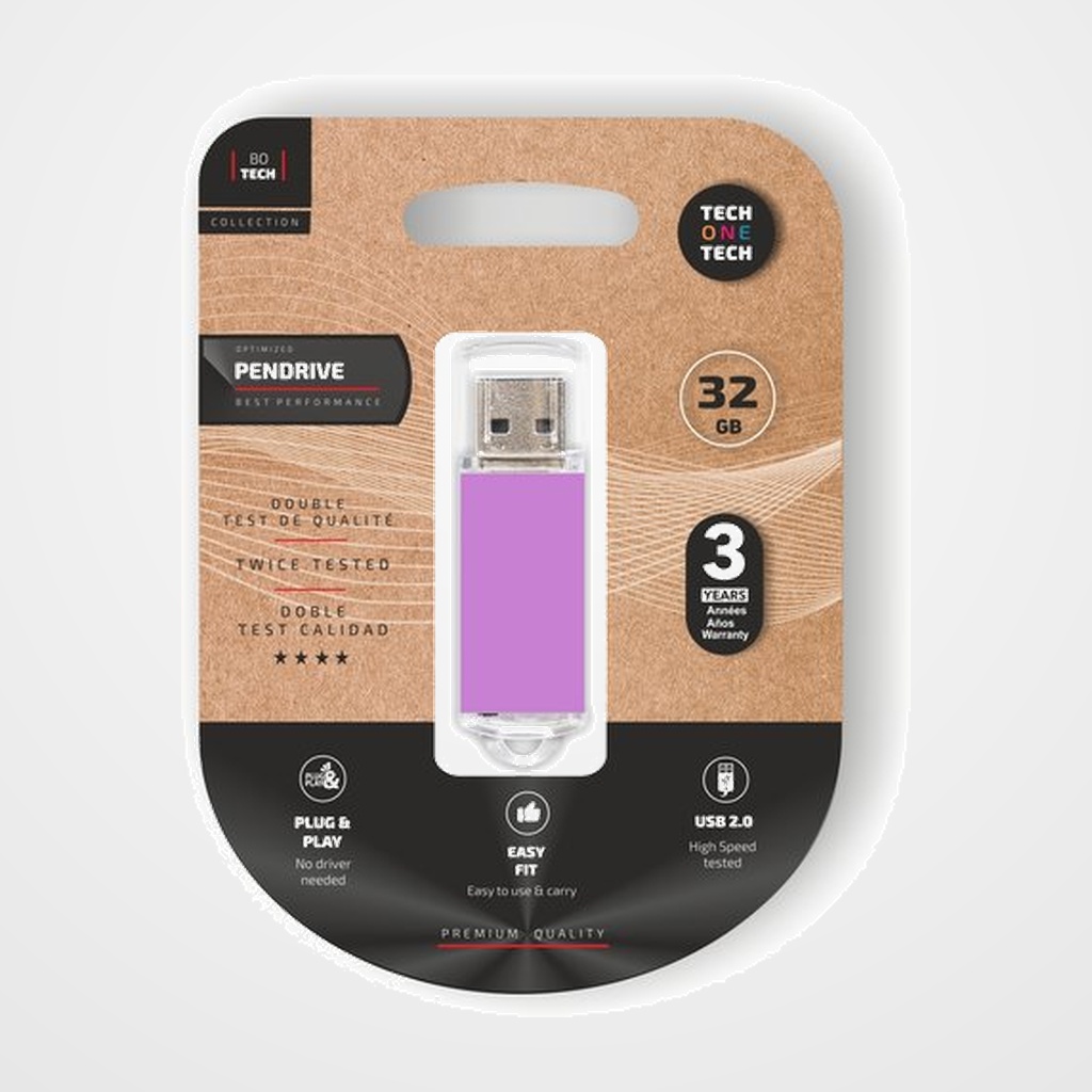 MEMORIA USB 32GB TECH-ONE-TECH BASIC 2.0 LIGHT PURPLE (Incluye Canon LPI de 0.24)
