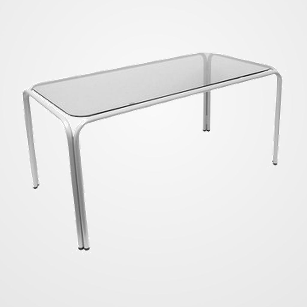 MESA RECEPCION PIQUERAS Y CRESPO VEGA RECTANGULAR (100 x 50) con ESTRUCTURA PLATA y CRISTAL FUME