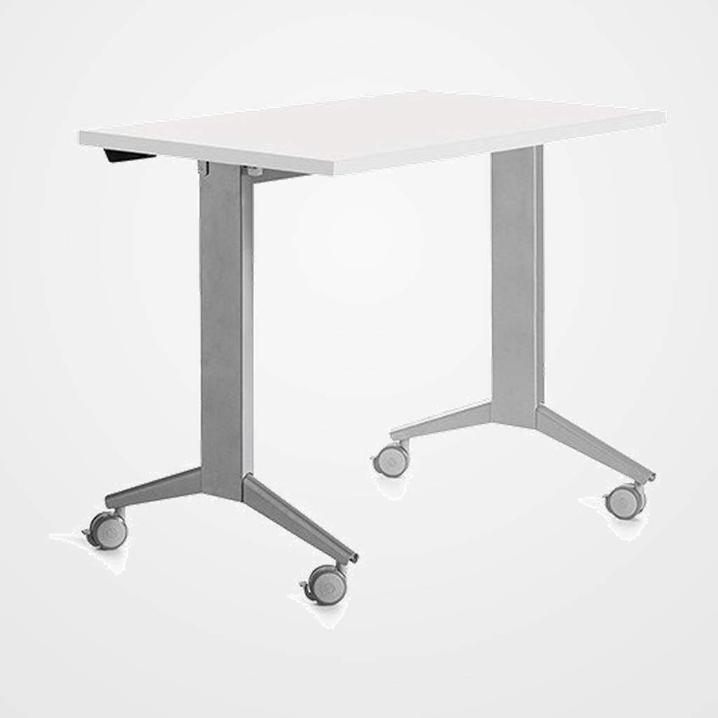 MESA ROCADA METAL 120x60 ESTRUCTURA GRIS TABLERO ABATIBLE BLANCO