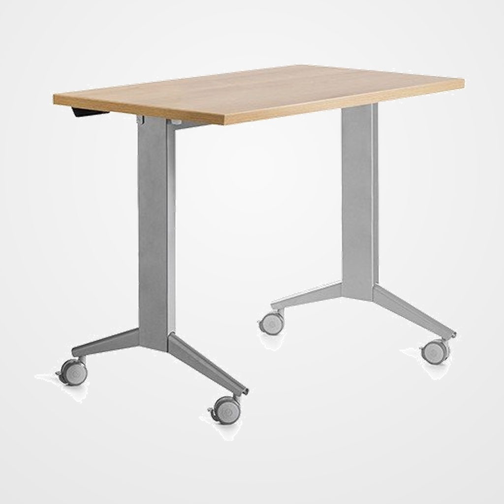 MESA ROCADA METAL 120x60 ESTRUCTURA GRIS TABLERO ABATIBLE ROBLE