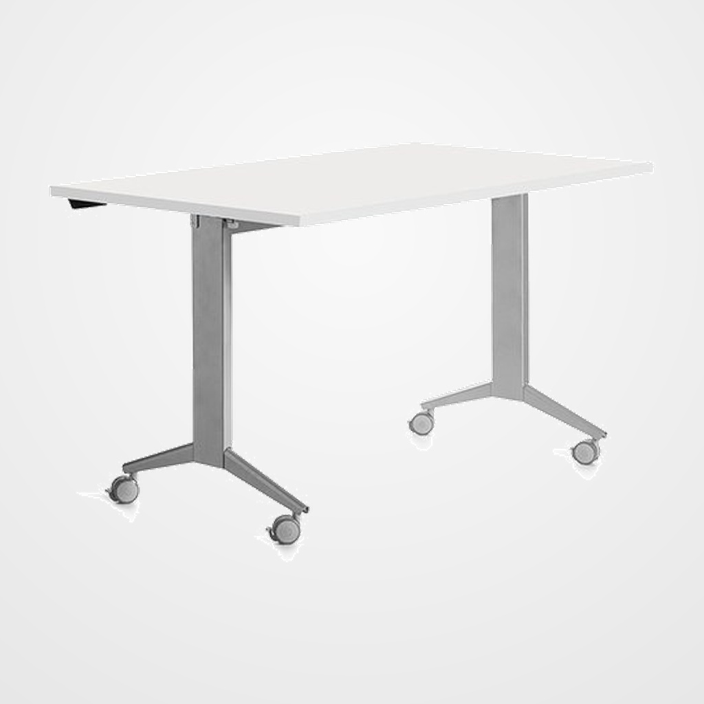 MESA ROCADA METAL 140x80 ESTRUCTURA GRIS TABLERO ABATIBLE BLANCO