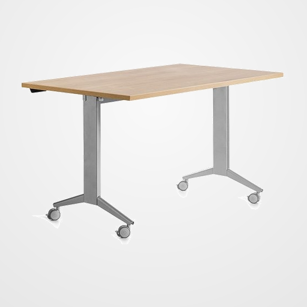 MESA ROCADA METAL 140x80 ESTRUCTURA GRIS TABLERO ABATIBLE ROBLE