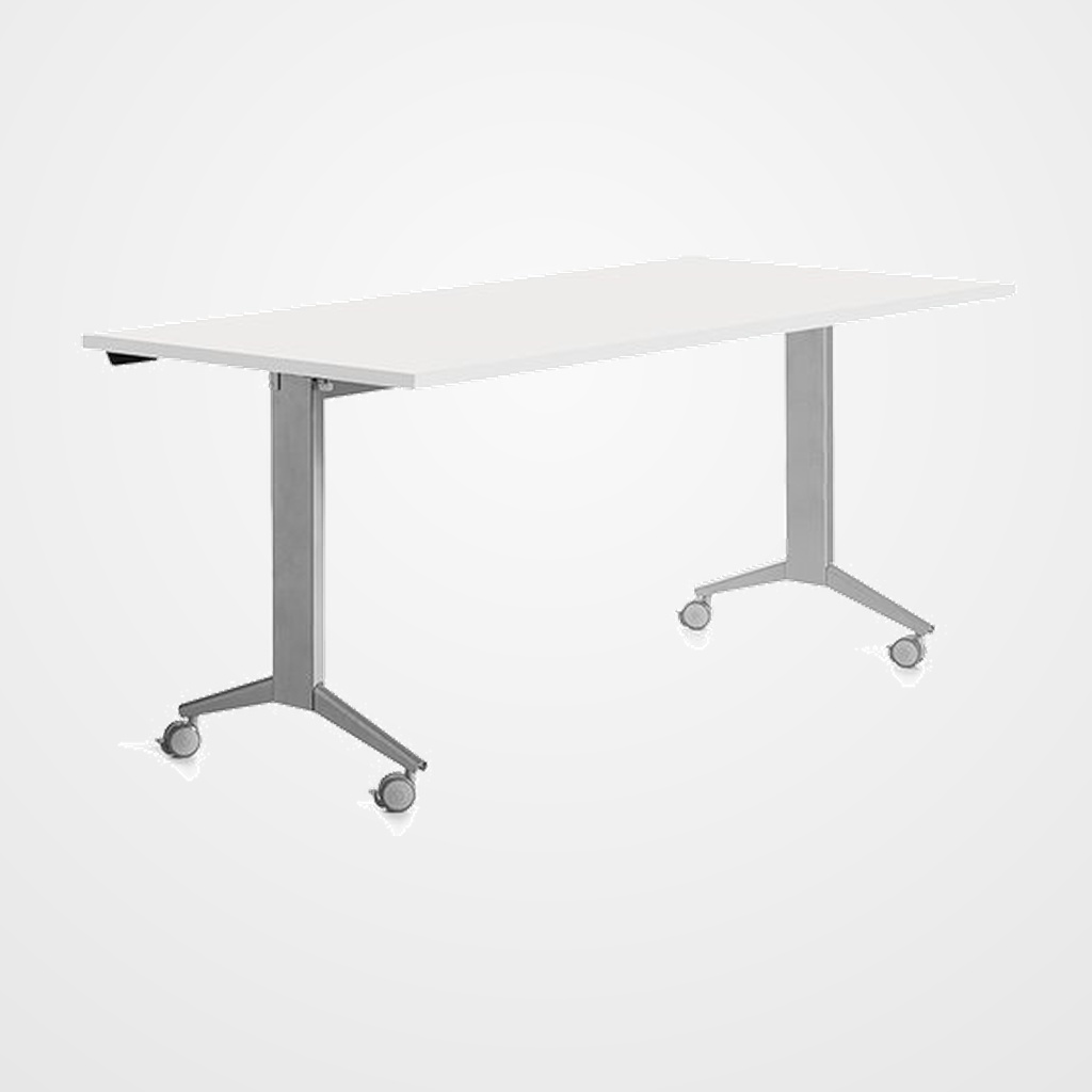 MESA ROCADA METAL 160x80 ESTRUCTURA GRIS TABLERO ABATIBLE BLANCO