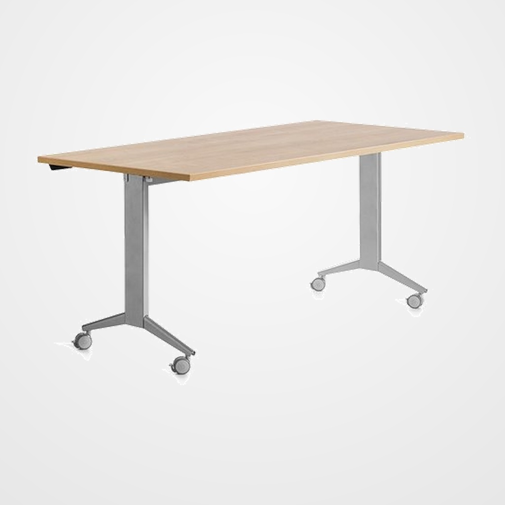 MESA ROCADA METAL 160x80 ESTRUCTURA GRIS TABLERO ABATIBLE ROBLE