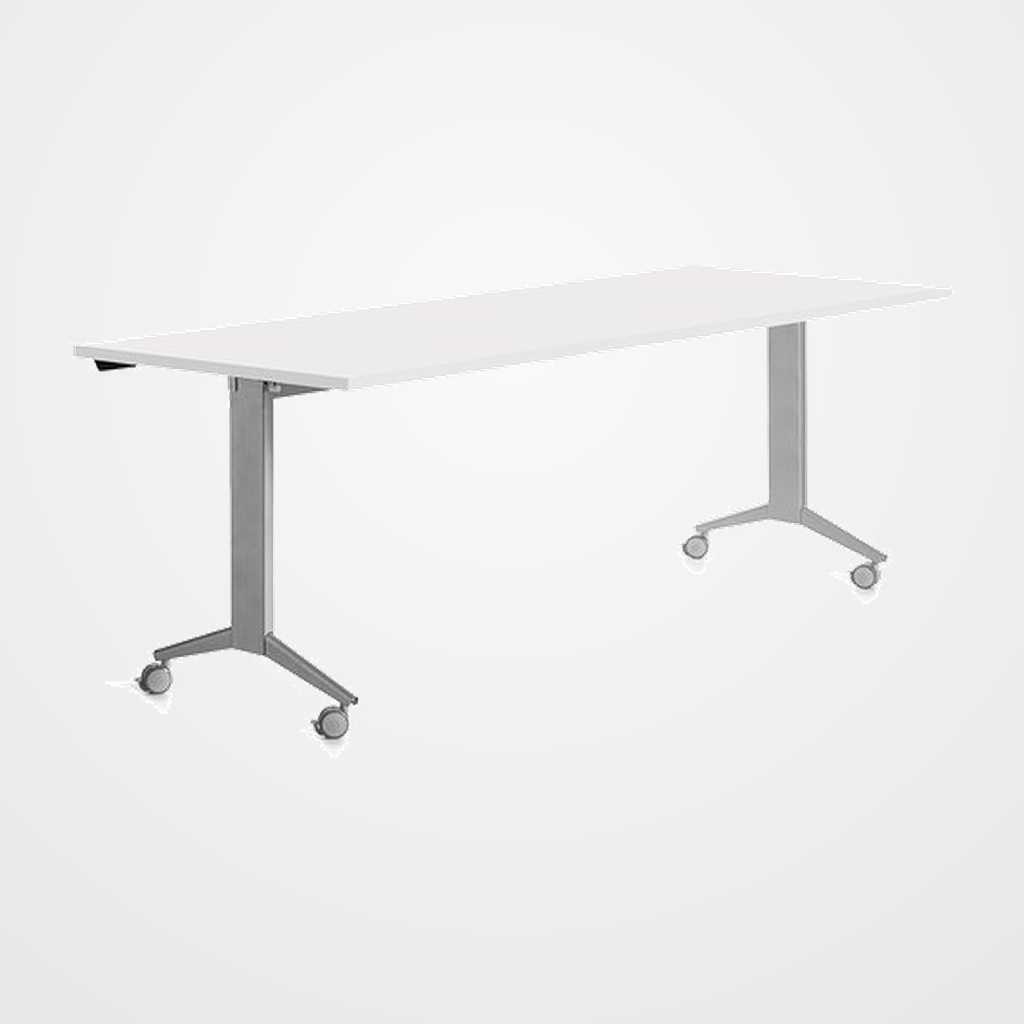 MESA ROCADA METAL 180x80 ESTRUCTURA GRIS TABLERO ABATIBLE BLANCO