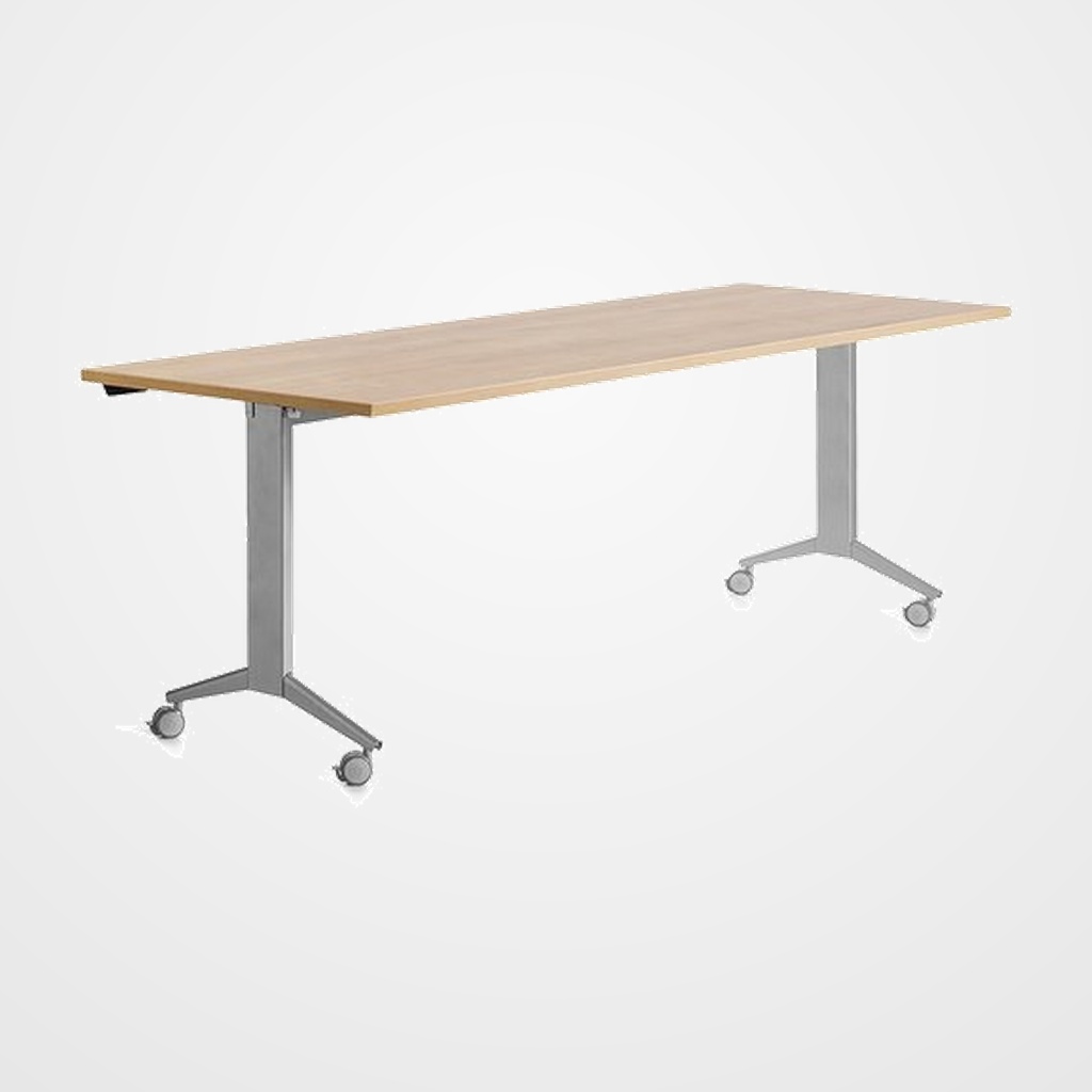 MESA ROCADA METAL 180x80 ESTRUCTURA GRIS TABLERO ABATIBLE ROBLE