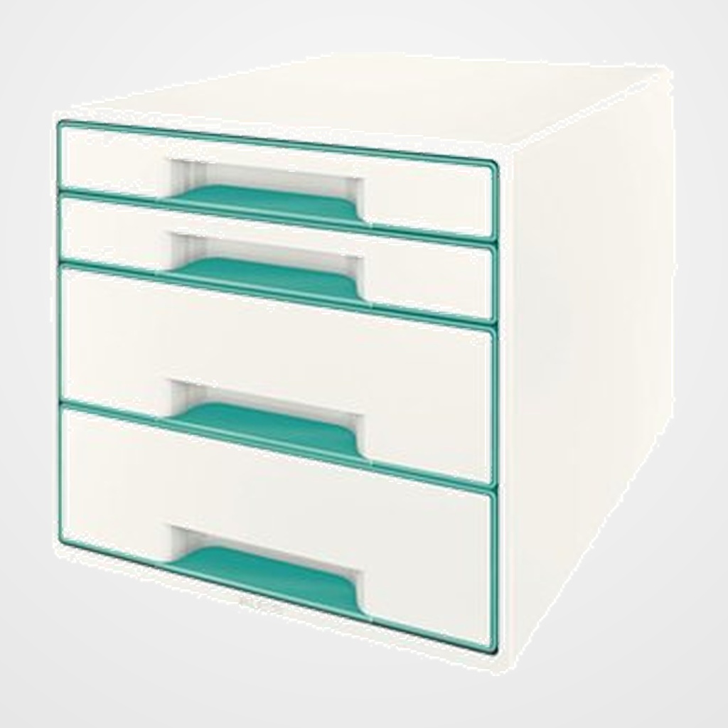 MODULO 4 CAJONES LEITZ WOW CUBE (2 GRANDES + 2 PEQUEÑOS) TURQUESA METALIZADO/BLANCO