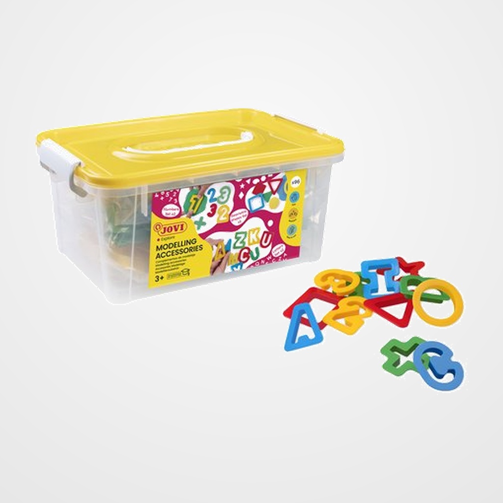 MOLDEADORES JOVI BOLSA DE 96 PIEZAS 2 juegos de moldes de letras 2 juegos de moldes de numeros 2 juegos de moldes de formas geometricas