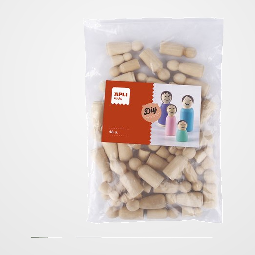 MUÑECOS APLI DE MADERA NATURAL 4 TAMAÑOS DE  2,7-5cm BOLSA de 48