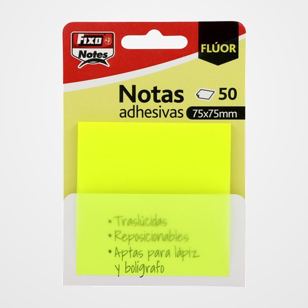 NOTAS ADHESIVAS FIXO NOTES TRASLUCIDAS 50h 75x75 AMARILLO NEON