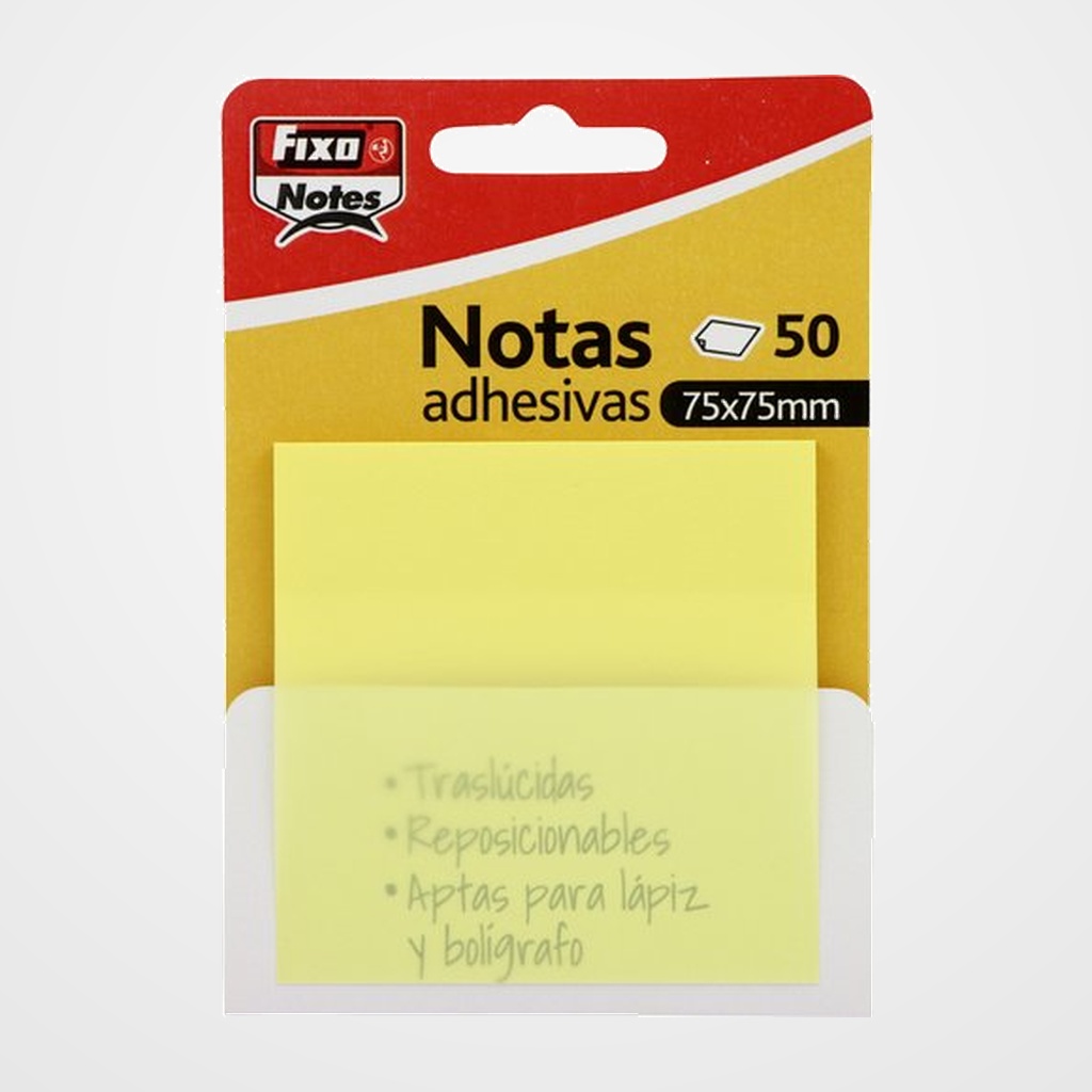 NOTAS ADHESIVAS FIXO NOTES TRASLUCIDAS 50h 75x75 AMARILLO PASTEL