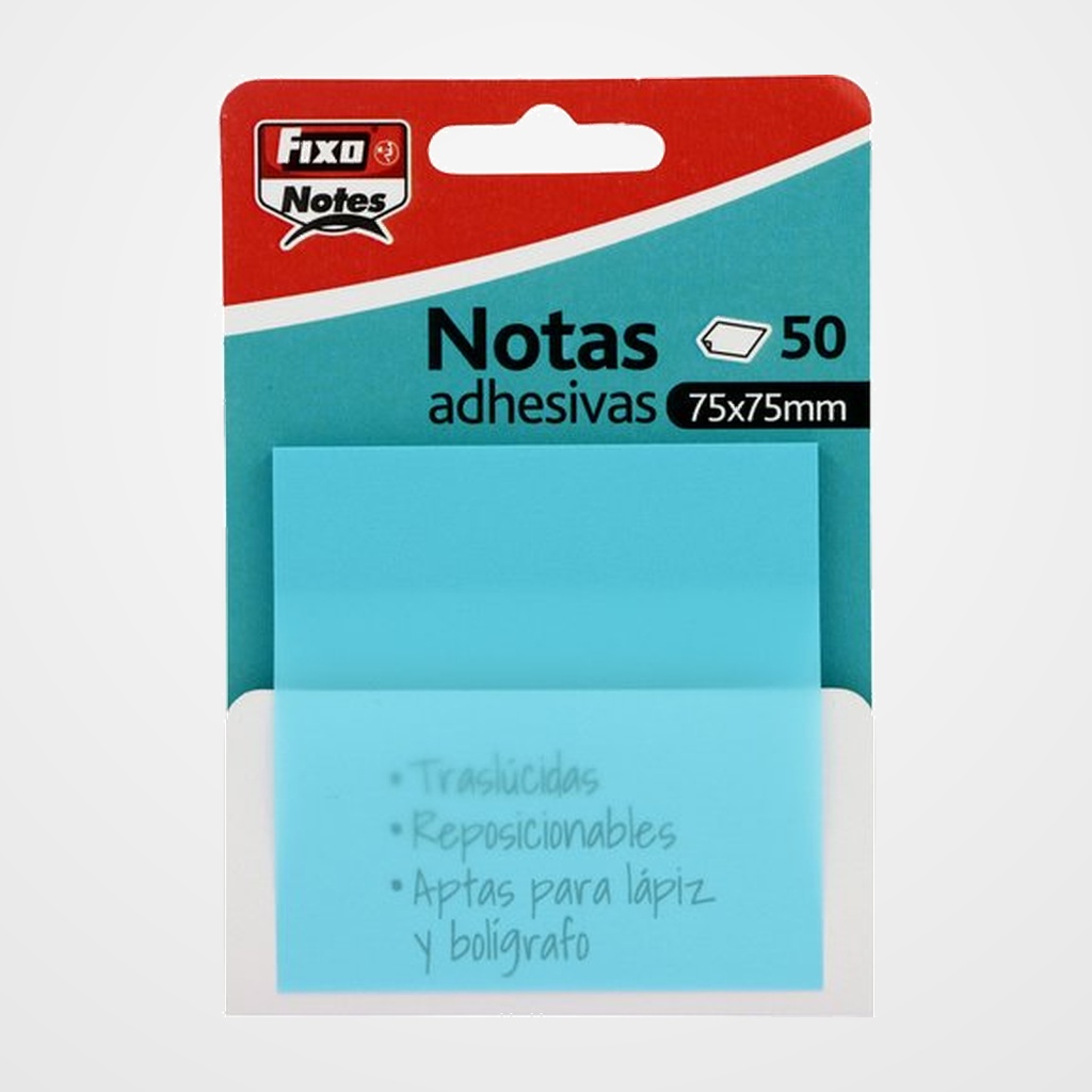 NOTAS ADHESIVAS FIXO NOTES TRASLUCIDAS 50h 75x75 AZUL PASTEL