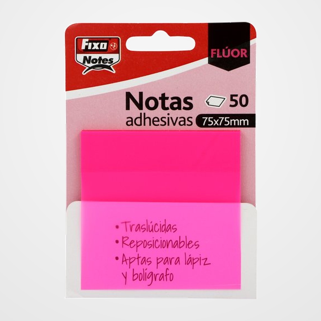 NOTAS ADHESIVAS FIXO NOTES TRASLUCIDAS 50h 75x75 FUCSIA NEON