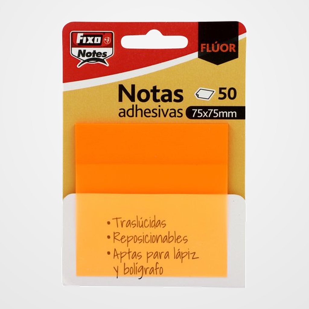 NOTAS ADHESIVAS FIXO NOTES TRASLUCIDAS 50h 75x75 NARANJA NEON