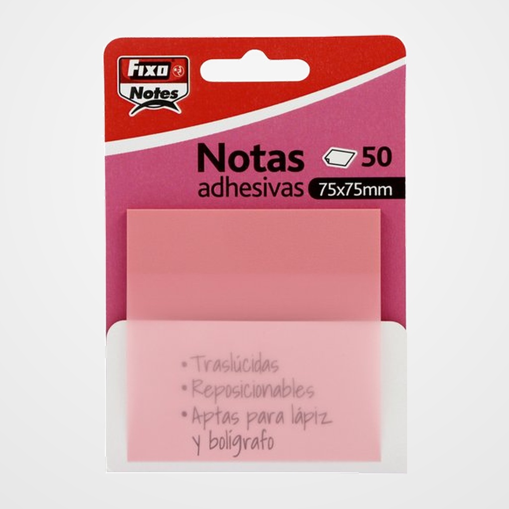 NOTAS ADHESIVAS FIXO NOTES TRASLUCIDAS 50h 75x75 ROSA PASTEL