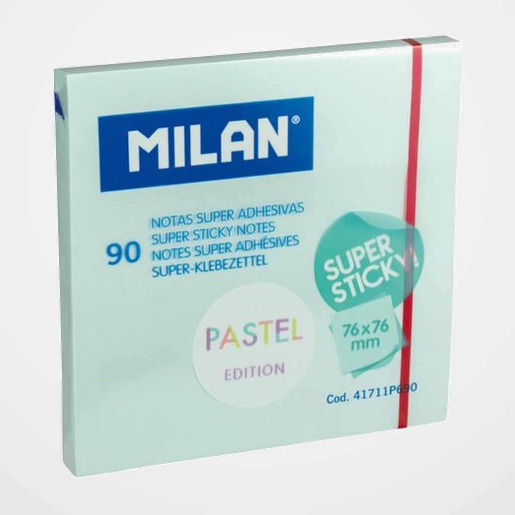 NOTAS ADHESIVAS MILAN SUPER STICKY 90h 76x76 PASTEL AZUL