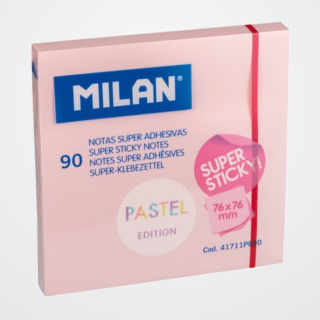 [26901572] NOTAS ADHESIVAS MILAN SUPER STICKY 90h 76x76 PASTEL ROSA