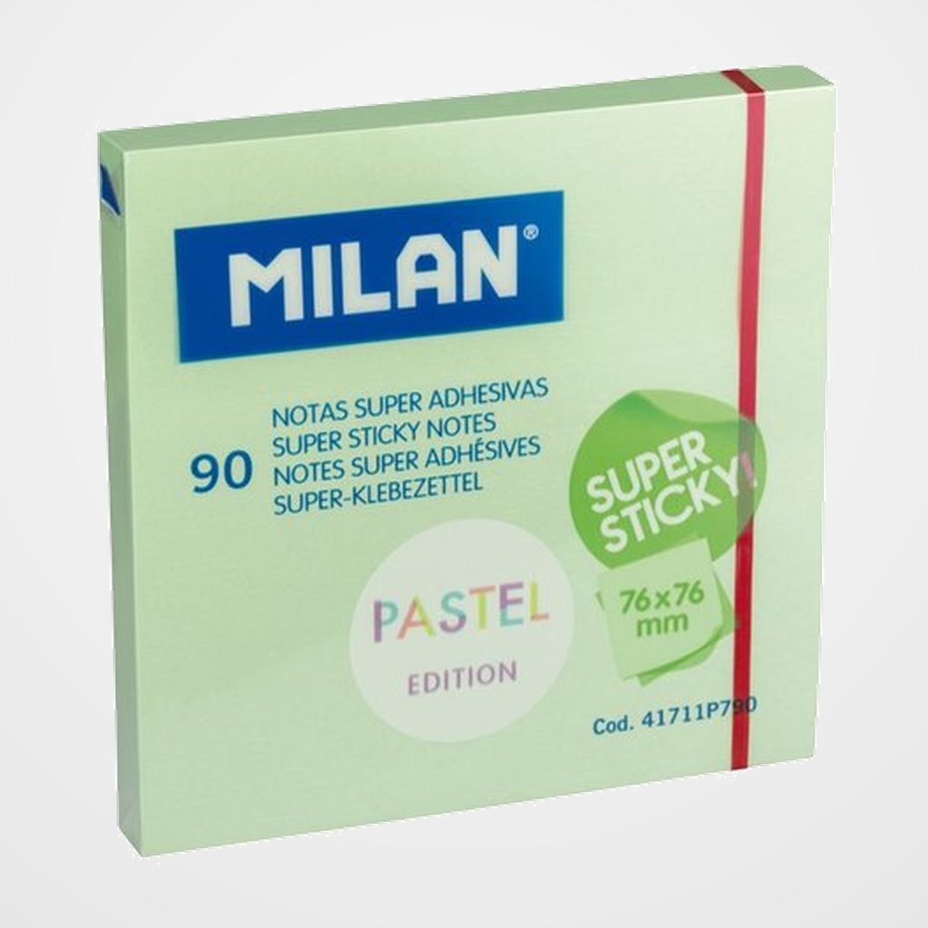 NOTAS ADHESIVAS MILAN SUPER STICKY 90h 76x76 PASTEL VERDE