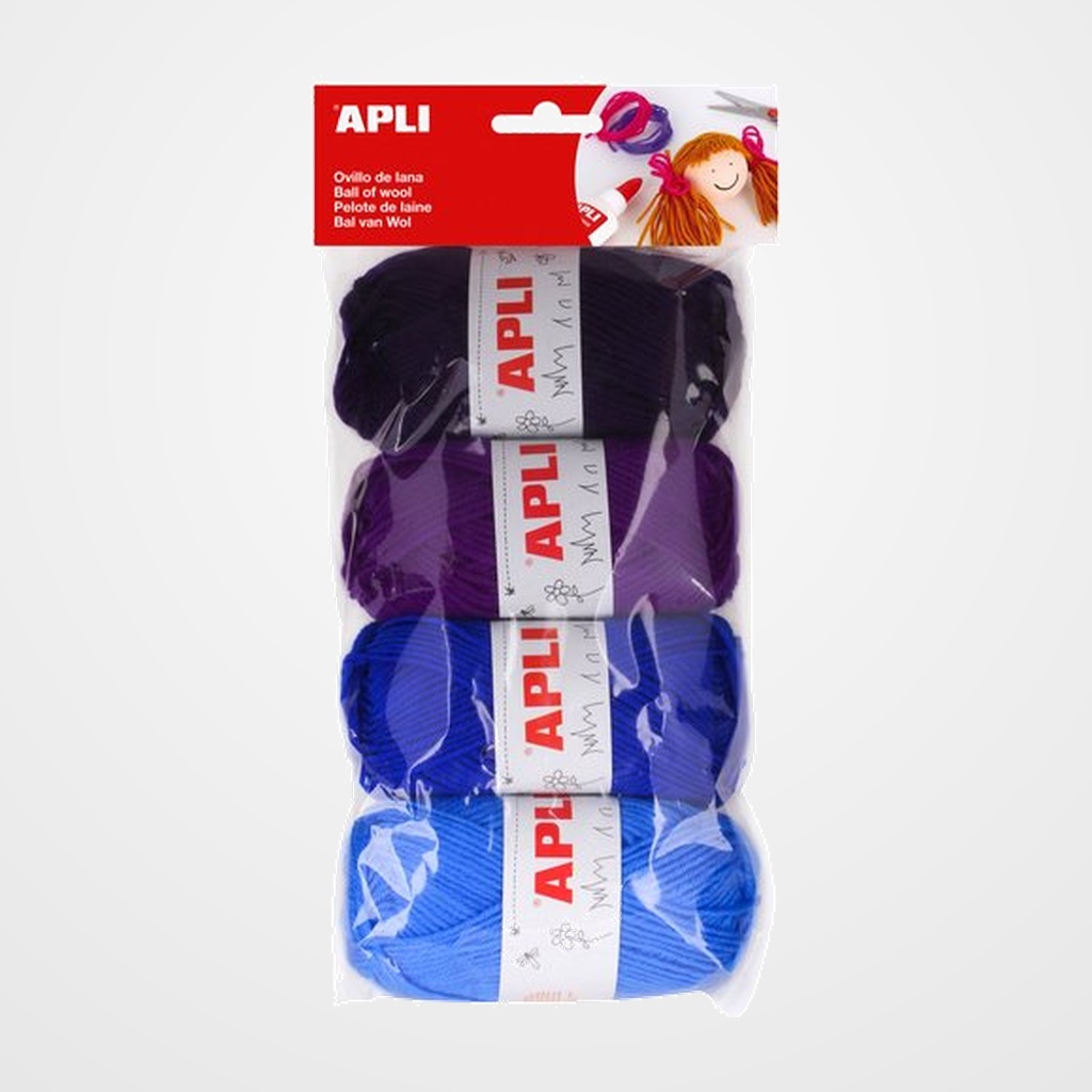OVILLOS DE LANA APLI 50 gr. TONOS AZULES PACK DE 4