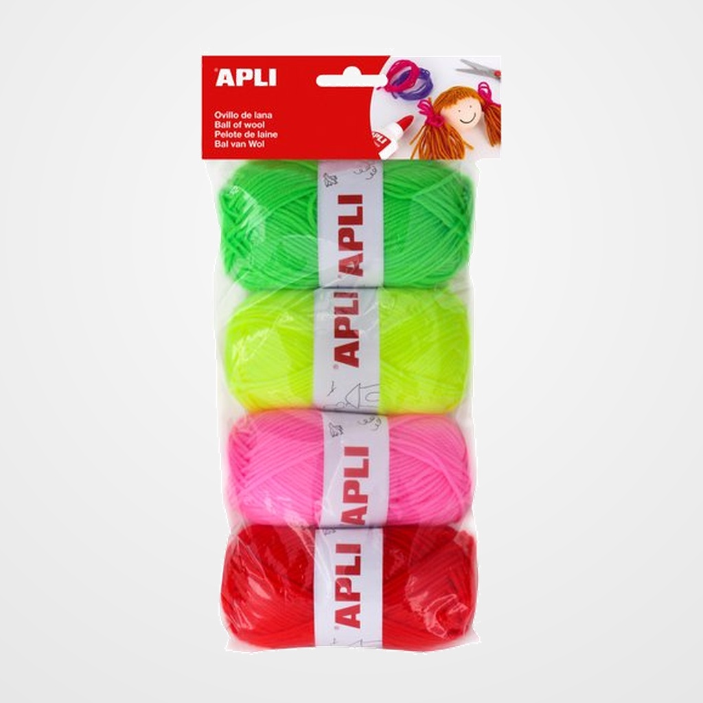 OVILLOS DE LANA APLI 50 gr. TONOS FLUOR PACK DE 4