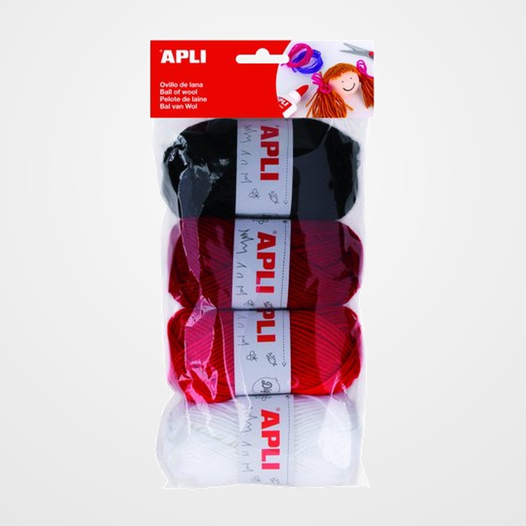 OVILLOS DE LANA APLI 50 gr. TONOS ROJOS PACK DE 4